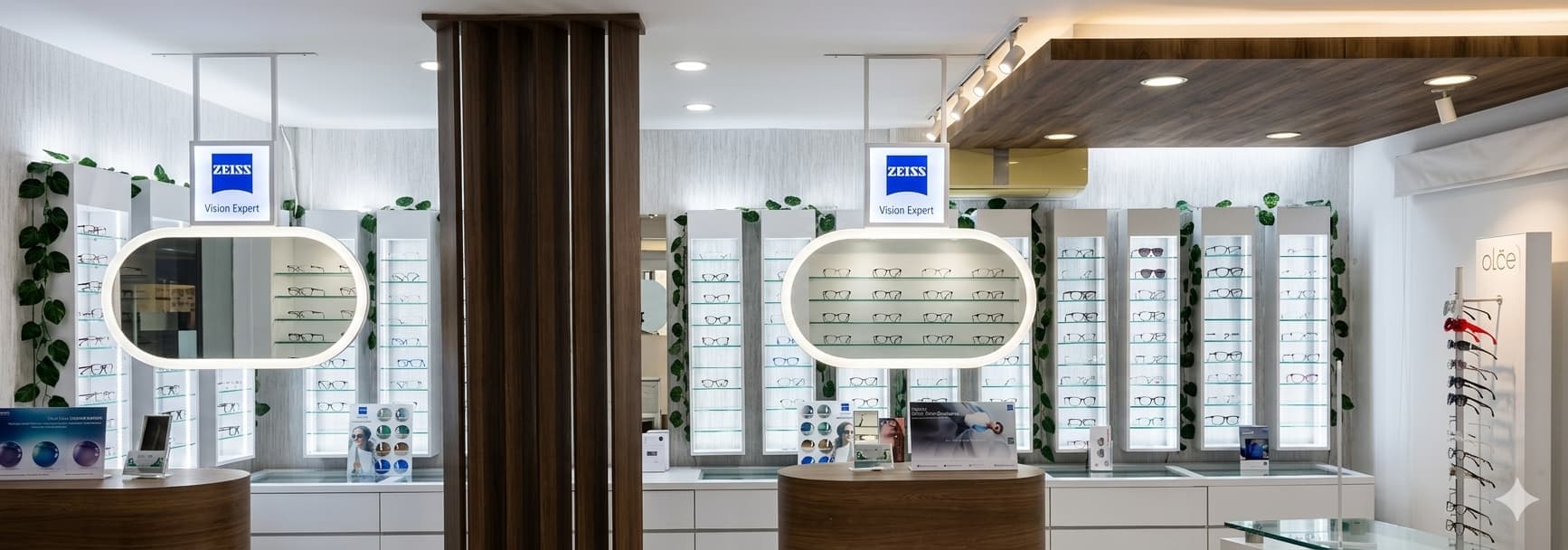 Área de óptica Vancouver Clinic — vitrinas Zeiss Vision Expert